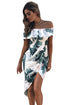 Sexy Tropical Palm Leaf Ruffle Off Shoulder Wrap Boho Dress